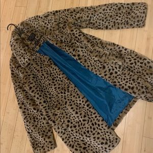 Lucky Brand Black Label Faux Fur Leopard Coat S